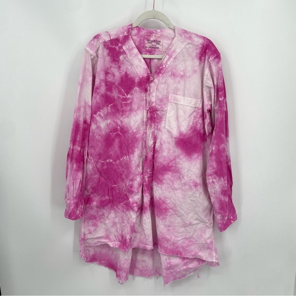 Vintage Franz Seidel shirt‎ tie dye pink tunic Sz M Lagenlook OOAK